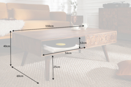 Massieve salontafel MYSTIC LIVING 110 cm naturel sheesham 3D-oppervlak massief hout