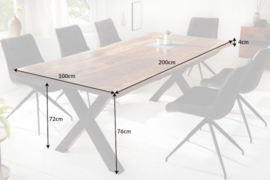 Massieve eettafel AMAZONAS 200cm bruin sheesham met X-onderstel