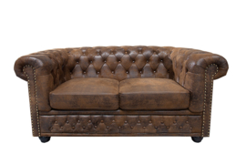 Chesterfield 2-zits bank 150 cm antiek bruin met knoopsluiting en veerkern