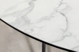 Extravagante eettafel ELLIPSE 120cm wit keramiek marmerlook ronde hairpin poten