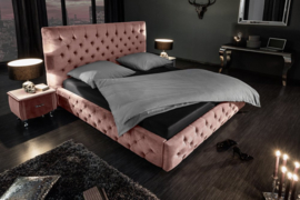 Elegant tweepersoonsbed PARIS 160x200cm oud roze fluweel Chesterfield design