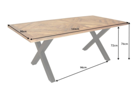 Massieve eettafel BREAK  160cm natuurlijk mangohout industrieel design