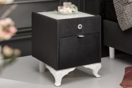 Elegant nachtkastje VERSAILLES 43cm zwart fluweel met lade indirecte verlichting