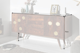 Massief dressoir 145 cm acacia bruin goud retro design