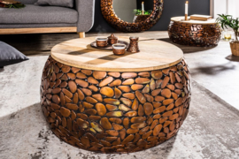 Set van 2 salontafels STONE MOSAIC 65cm koper acaciahout handgemaakte mozaïek look