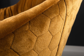 Draaifauteuil BIG DUTCH mosterdgeel fluweel met armleuningen in retrostijl