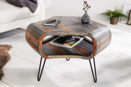 Retro salontafel ORGANIC LIVING 70cm grijs massief sheeshamhout met opbergruimte Hairpin Poten