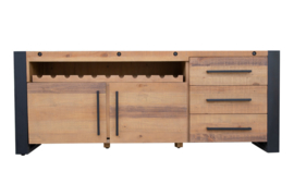 Massief dressoir BIG 195 cm grenen hout industrieel design met flessenhouder