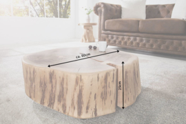 Solide salontafel GOA 60cm acacia boomstam met unieke wielen