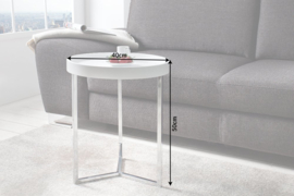 Extravagante bijzettafel MODULAR 40cm wit chroom rond incl. Dienblad