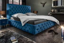 Elegant tweepersoonsbed PARIS 160x200cm donkerblauw fluweel Chesterfield design