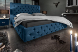 Elegant tweepersoonsbed PARIS 160x200cm donkerblauw fluweel Chesterfield design