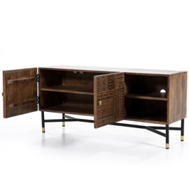 Gegrafeerd TV meubel Isa 2-drs. - donker bruin 130cm