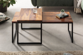 Set van 2 design salontafels ELEMENTS 100cm Sheesham stone finish metalen frame