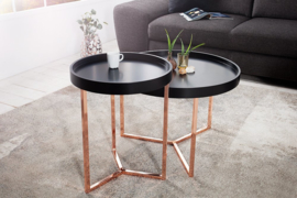 Extravagante salontafel MODULAR 60 cm mat zwart koper rond incl. Dienblad
