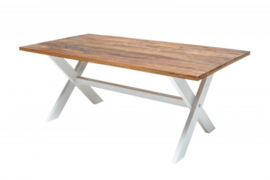 Massieve eettafel LONG ISLAND 160cm mangohout X-frame landelijke stijl