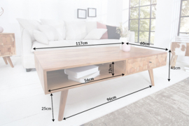 Massieve salontafel LIVING 117 cm natuurlijk acacia 3D-oppervlak massief hout