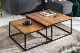 Design salontafel set van 2 ELEMENTS 75 cm Sheesham steen afwerking met ijzeren frame