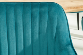 Edele fauteuil TURIN turkoois fluweel met sierstiksels