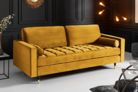 Luxe design 3-zitsbank 225 cm zitcomfort pocketvering bekleding stof fluweel mosterdgeel