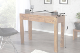 Massief secretaresse MAKASSAR 100cm consoletafel Sheesham steenafwerking Bureau met unieke nerf