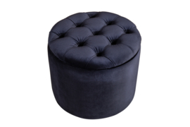 Elegante kruk MODERN BAROK 50 cm donkerblauw fluwelen opbergmand