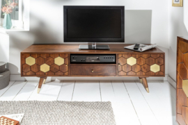 Massief tv-lowboard  140cm acacia bruin goud retro design