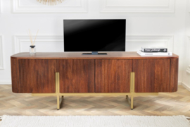 Design tv-meubel GATS 160cm bruin mat goud mangohout retro