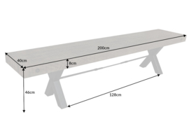 Massieve bank THOR 200 cm grijs gerecycled grenen hout in industrieel design