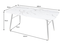 Eettafel Paris Wit 180cm het glazen blad in marmerlook