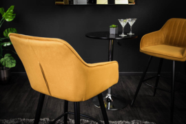 Edele barkruk TURIN mosterdgeel fluweel met decoratieve quilting Barstoel met armleuningen