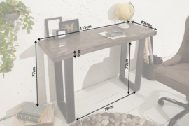 Design console tafel IRON CRAFT 115 cm mangohout grijs ijzeren bureau