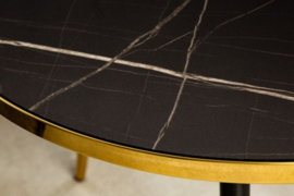 Retro salontafel PARIS 60cm antraciet kristalglas met marmeren decor bijzettafeltje