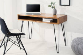 sheesham hout Retro bureau SCORPION 110 cm  met ondervak steen finish Haarspeldpoten palissander