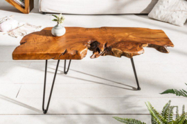 Massieve salontafel WILD 100cm teak massief houten boomschijf Hairpin Legs
