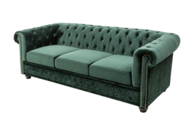 Chesterfield 3-zitsbank 205 cm fluweelgroen fluweel met knoopsluiting en veerkern