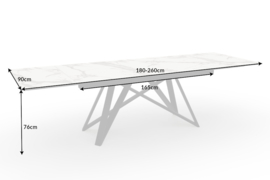 Uitschuifbare eettafel LA 180-220-260cm keramisch blad in marmerlook