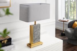 Design tafellamp ELEGANCIA 65cm goudgrijze stoffen kap marmer