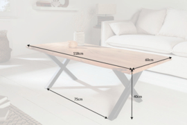 Massieve boomstam salontafel SLIDE 118 cm acacia met X-onderstel