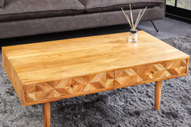 Massief houten salontafel ALPINE 105 cm natuurlijke acaciahoningafwerking met opbergladen