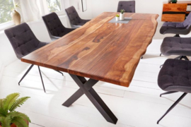 Massieve eettafel AMAZONAS 200cm bruin sheesham met X-onderstel
