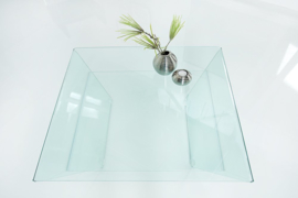 Moderne glazen salontafel FANTOME 70 cm trapezium met doorzichtige plank