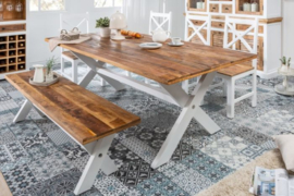 Massieve eettafel LONG ISLAND 160cm mangohout X-frame landelijke stijl