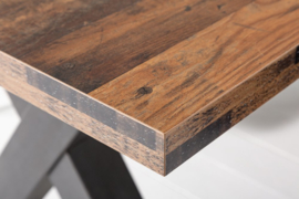 Industriële eettafel 140cm donker eiken look met zwarte X-poten