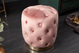 Roze gecapitonneerd Elegante Poef Chesterfield oud rose goud fluweel 37 cm