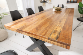 Massieve eettafel IRON CRAFT 200 cm mangohout industrieel design met X-poten