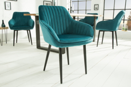 Edele fauteuil TURIN turkoois fluweel met sierstiksels