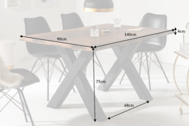 Industriële eettafel 140cm donker eiken look met zwarte X-poten