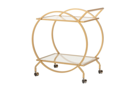 Elegante serveerwagen STEWART 71 cm goud met wielen op twee niveaus