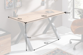 Industrieel bureau MONTREAL 140 cm knoestig eiken met zwart X-frame